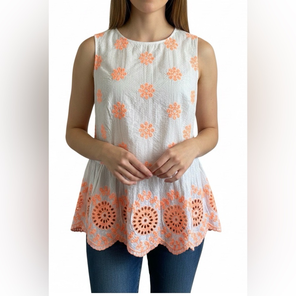 LILLY PULITZER Lilliana Embroidered Eyelet Seersucker Sleeveless Top Size Small